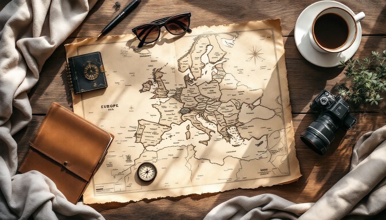 Reisevorbereitung mit Europakarte zur Auswahl der Reiseziele Europa